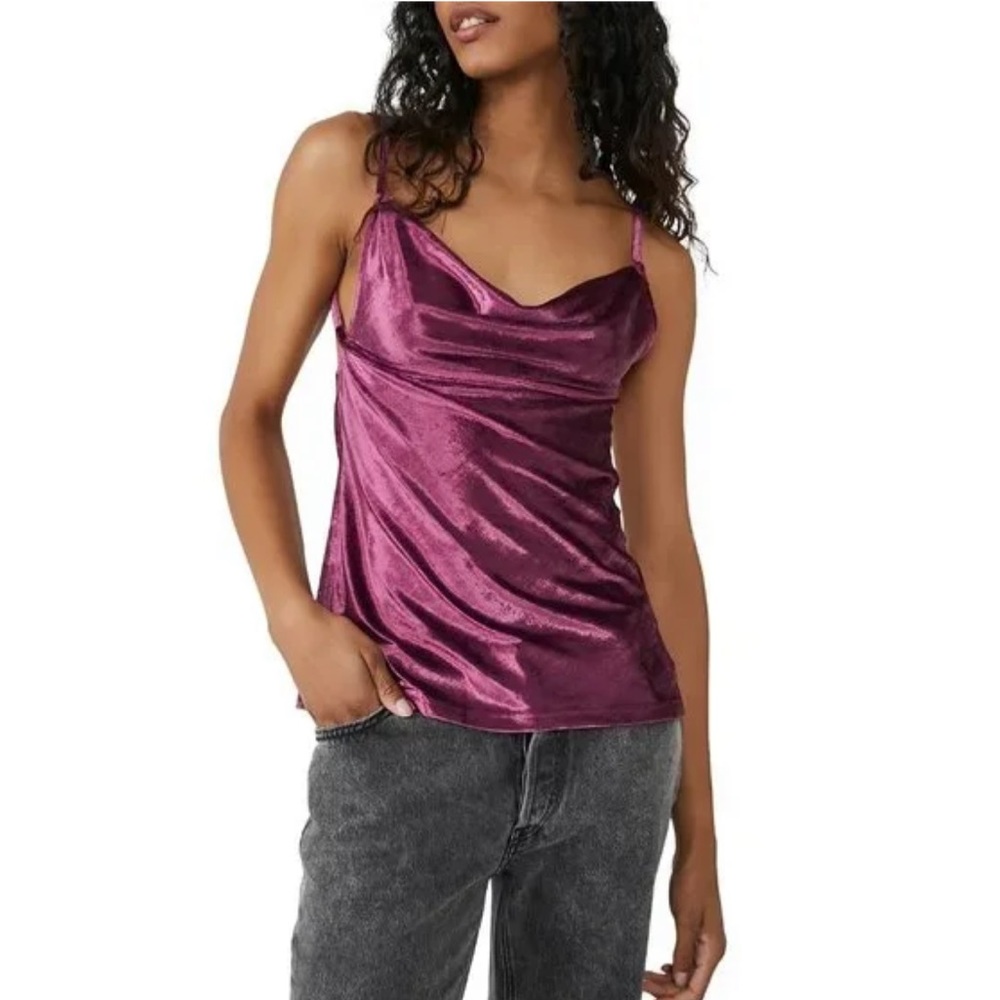 Free People All Night Velvet Tunic Open Back Cami Top In Fig Jam Size Small